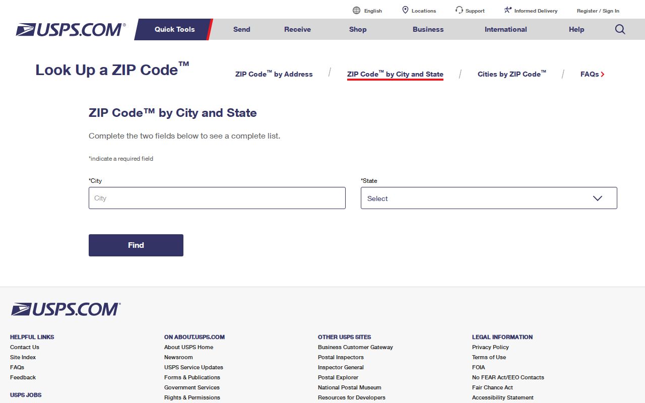 USPS ZIP Code Lookup controls for city and state and cities by ZIP
